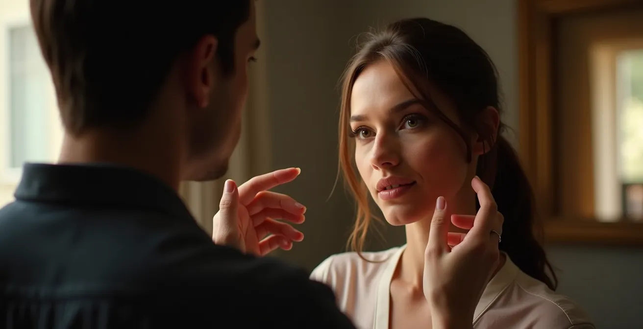 Photographe guidant un modèle amateur avec des gestes expressifs dans une lumière naturelle de fin d'après-midi