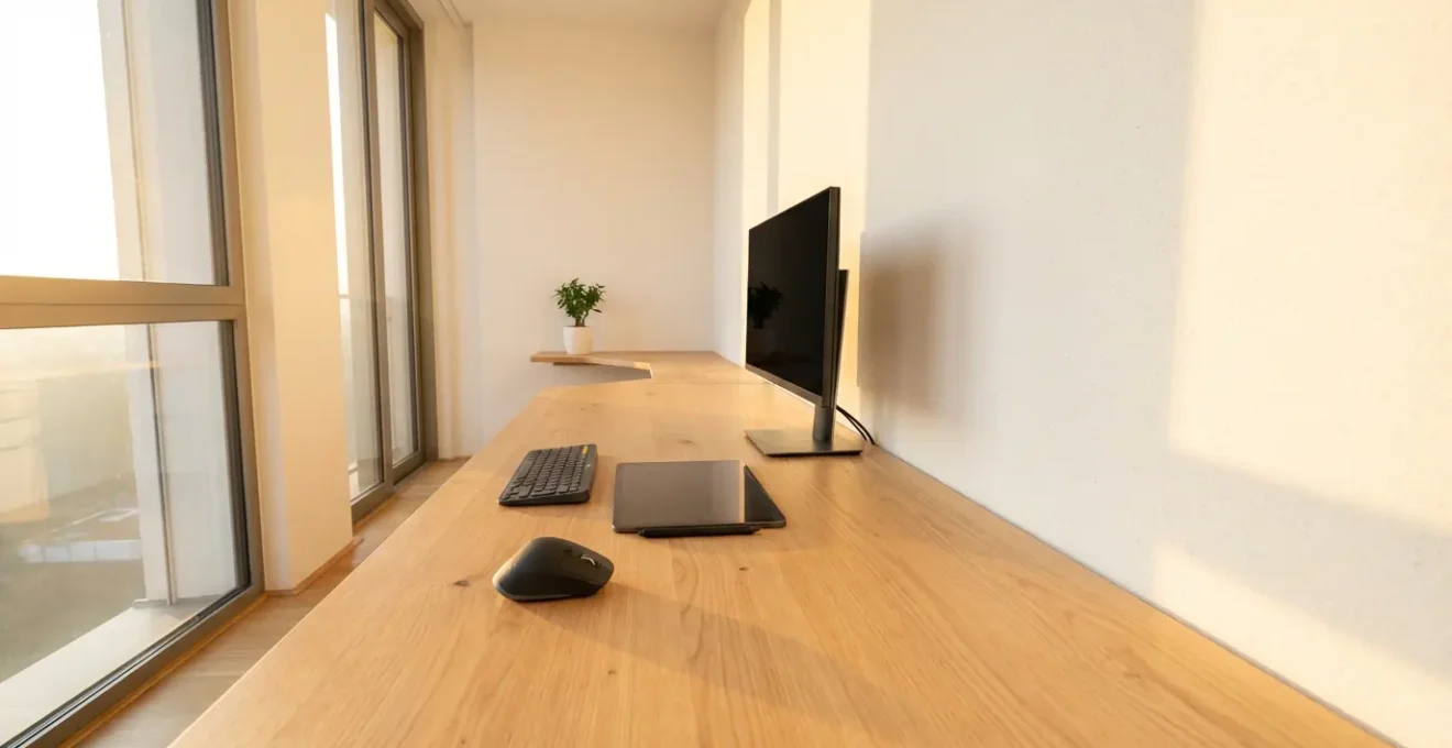 Espace de travail épuré d'un artiste 3D avec disposition ergonomique des outils de sculpture numérique