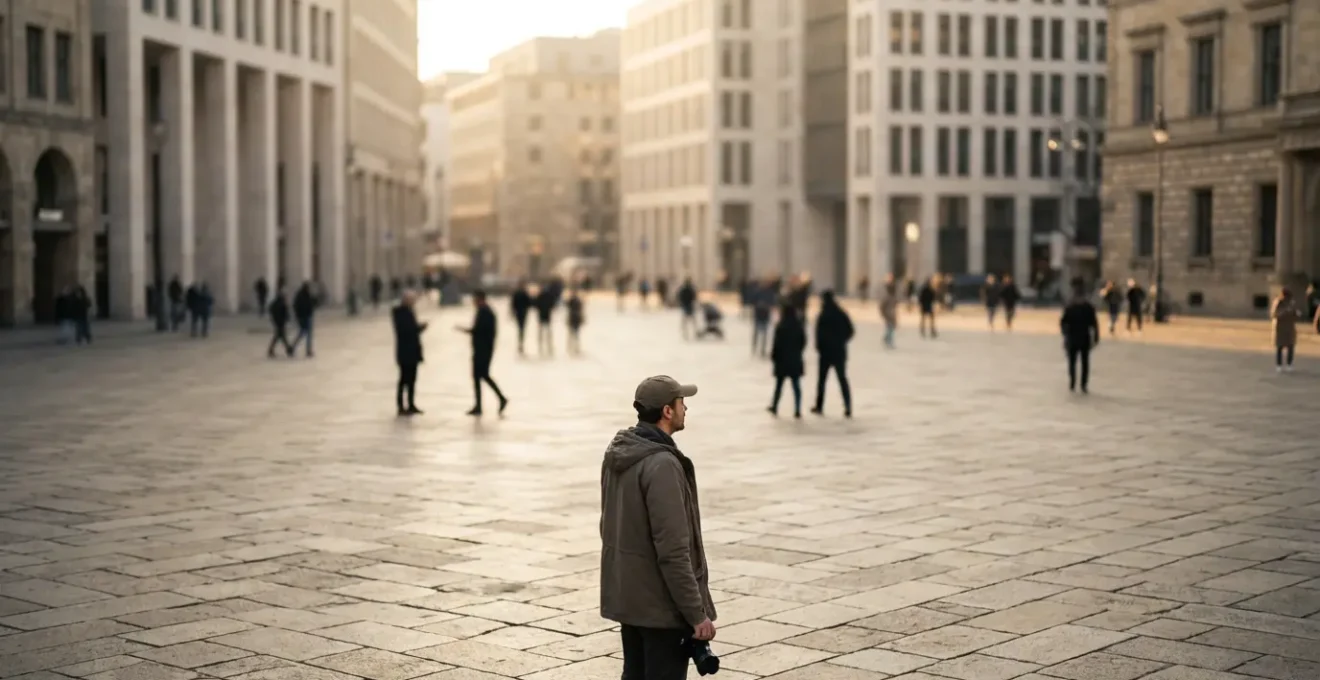 Photographe documentariste observant une scène de vie quotidienne avec respect et distance, illustrant l'approche éthique du documentaire au long cours