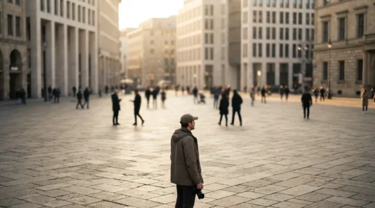 Photographe documentariste observant une scène de vie quotidienne avec respect et distance, illustrant l'approche éthique du documentaire au long cours